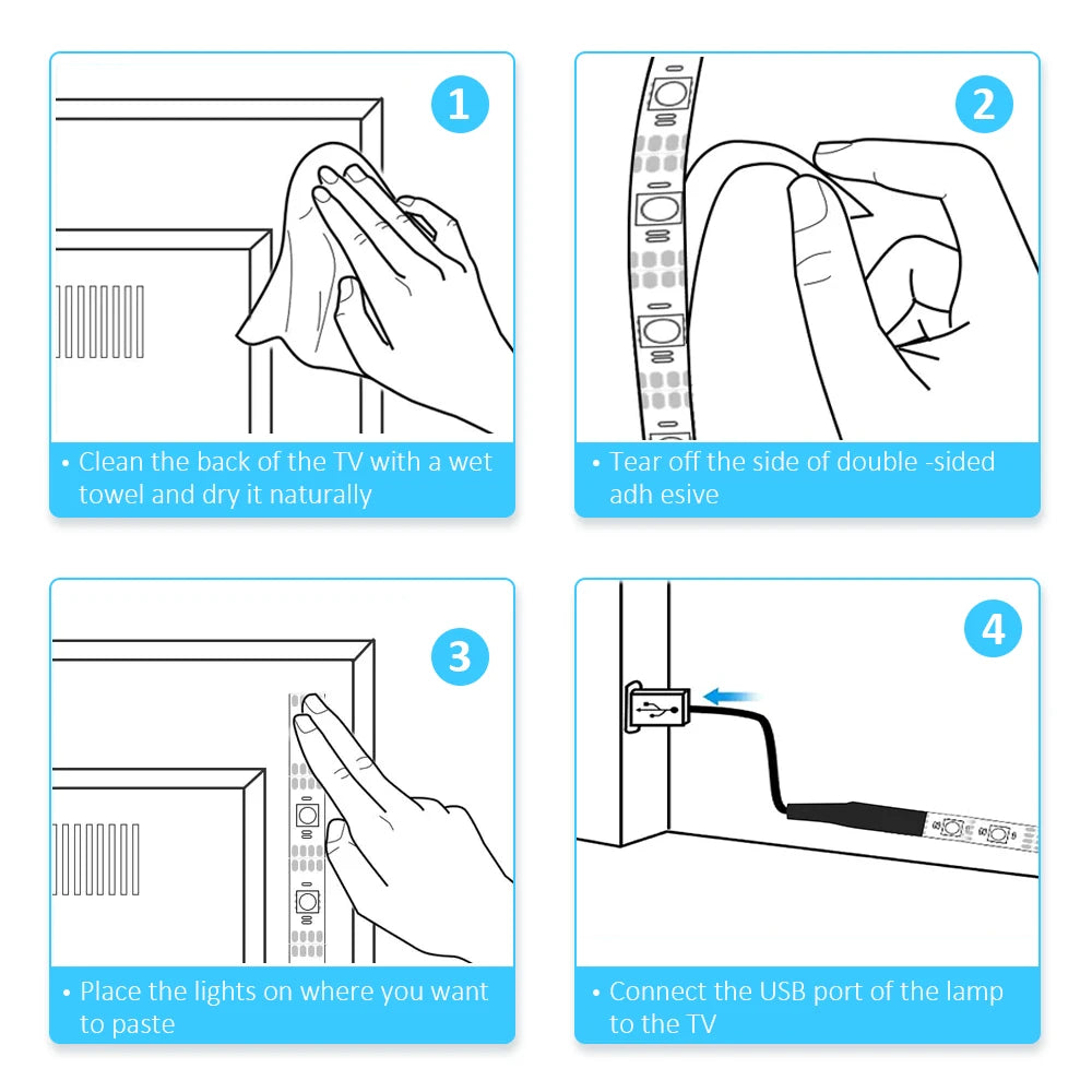LED Strip Lys til TV & Værelse – USB RGB Baggrundsbelysning med Kontrol